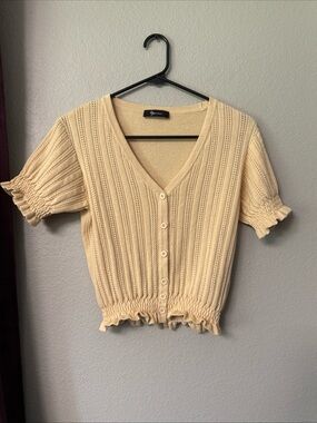 #793 Messbebe Cropped Button-Down Cableknit Sweater Size Medium